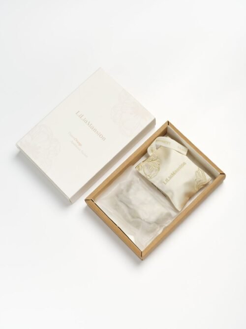 LiliaMansion Closet Sachet - Open LiliaMansion handwoven silk closet sachet in its gift box